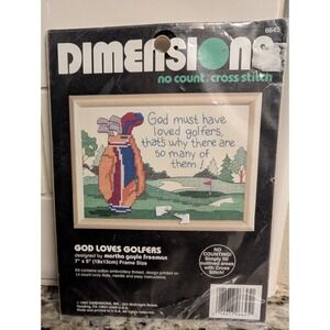 Dimensions No Count Cross Stitch God Loves Golfers Needlecraft Kit Vintage NEW